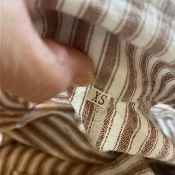 Comfy Cotton Tan White Striped Shirt Dress New Midi - Picture 9 of 9